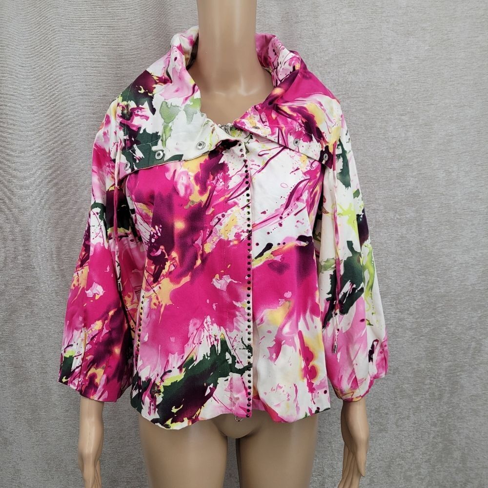 Berek Floral Jacket Artsy Rhinestones Full Zip Art To Wear Pink Y2K Vintage